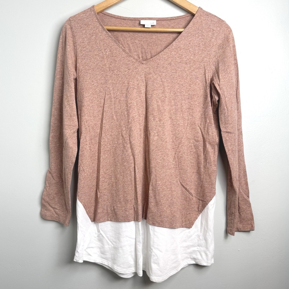 J Jill Women's XS Dusty‎ Rose Layered Vneck Long Sleeve Top Cotton